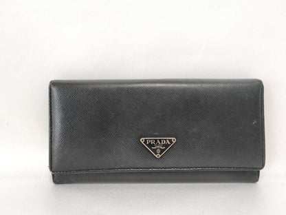PRADA Prada long wallet black logo plate wallet