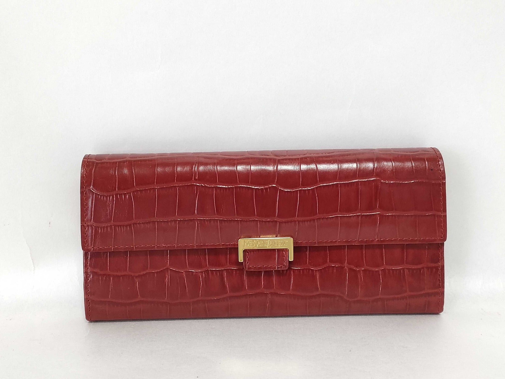 Yves Saint Laurent red leather long wallet
