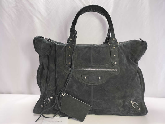 BALENCIAGA Weekender Suede Black Tote Bag