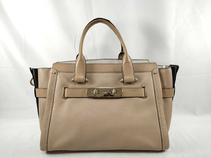 COACH Swagger Double Turn Lock Tote Bag in Beige