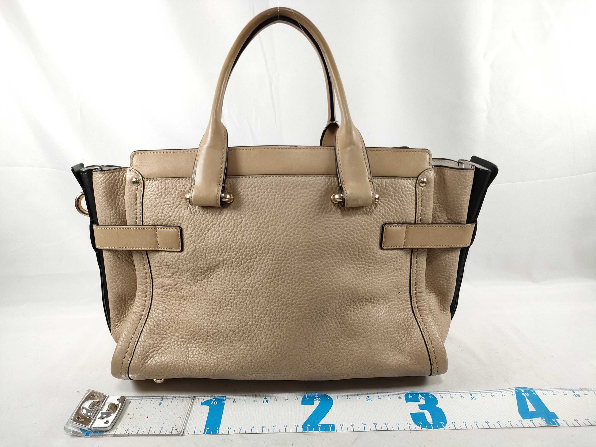 COACH Swagger Double Turn Lock Tote Bag in Beige