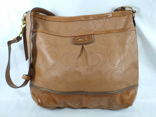 COACH Coach Shoulder Bag Perforated Signature Brown Leather Shoulder Bag