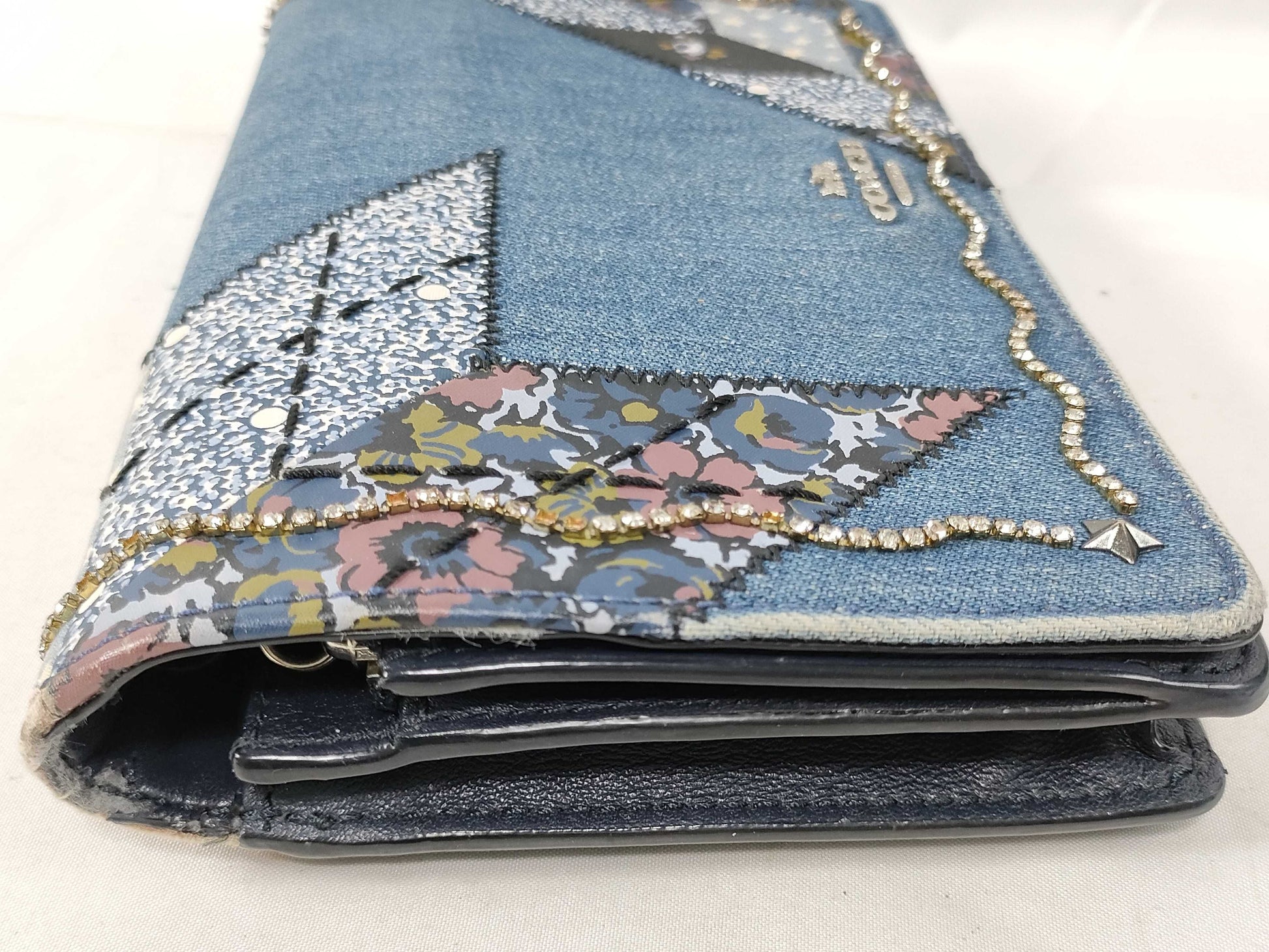 COACH 2-way shoulder wallet denim patchwork rhinestone shoulder bag
