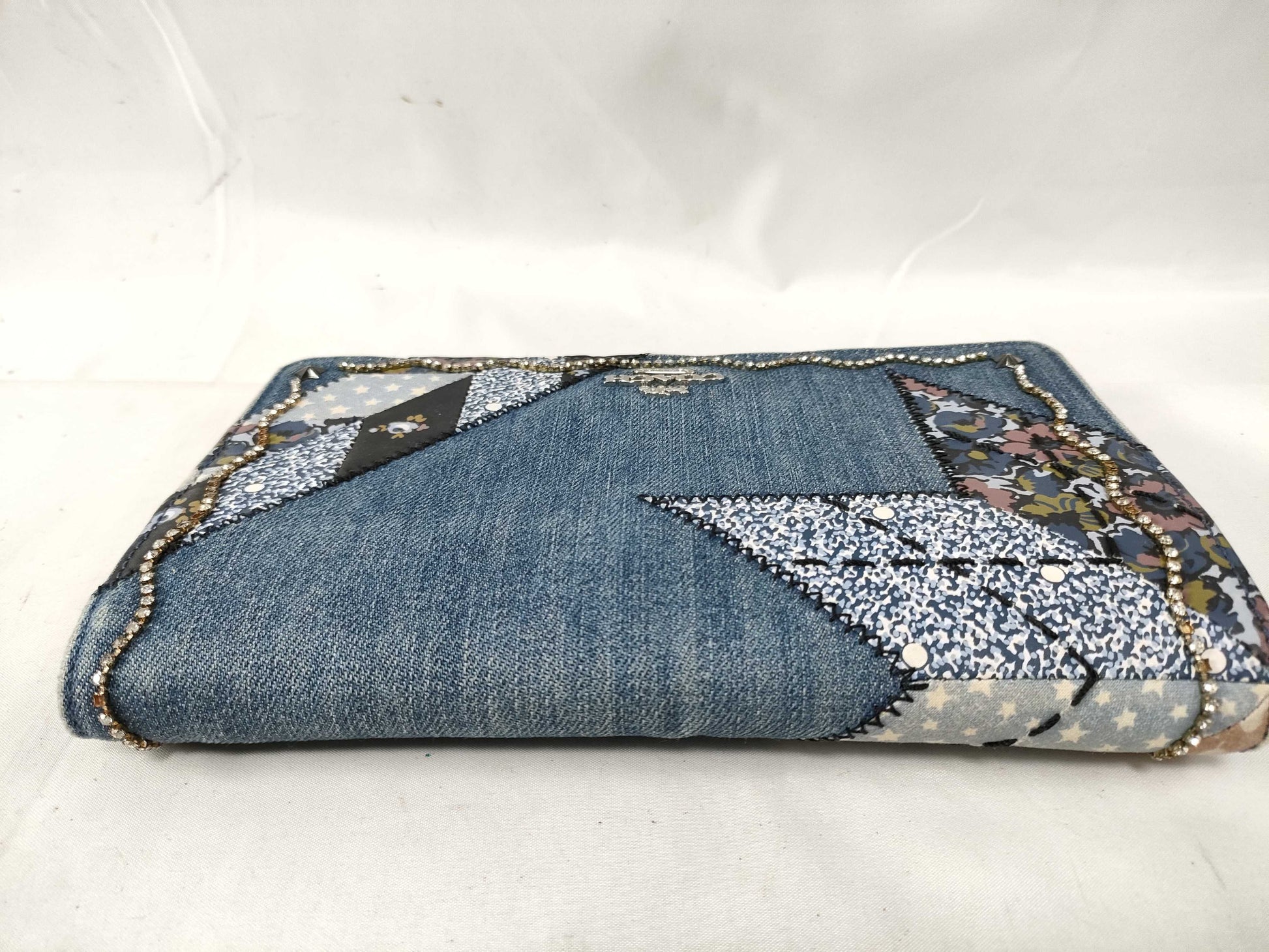COACH 2-way shoulder wallet denim patchwork rhinestone shoulder bag