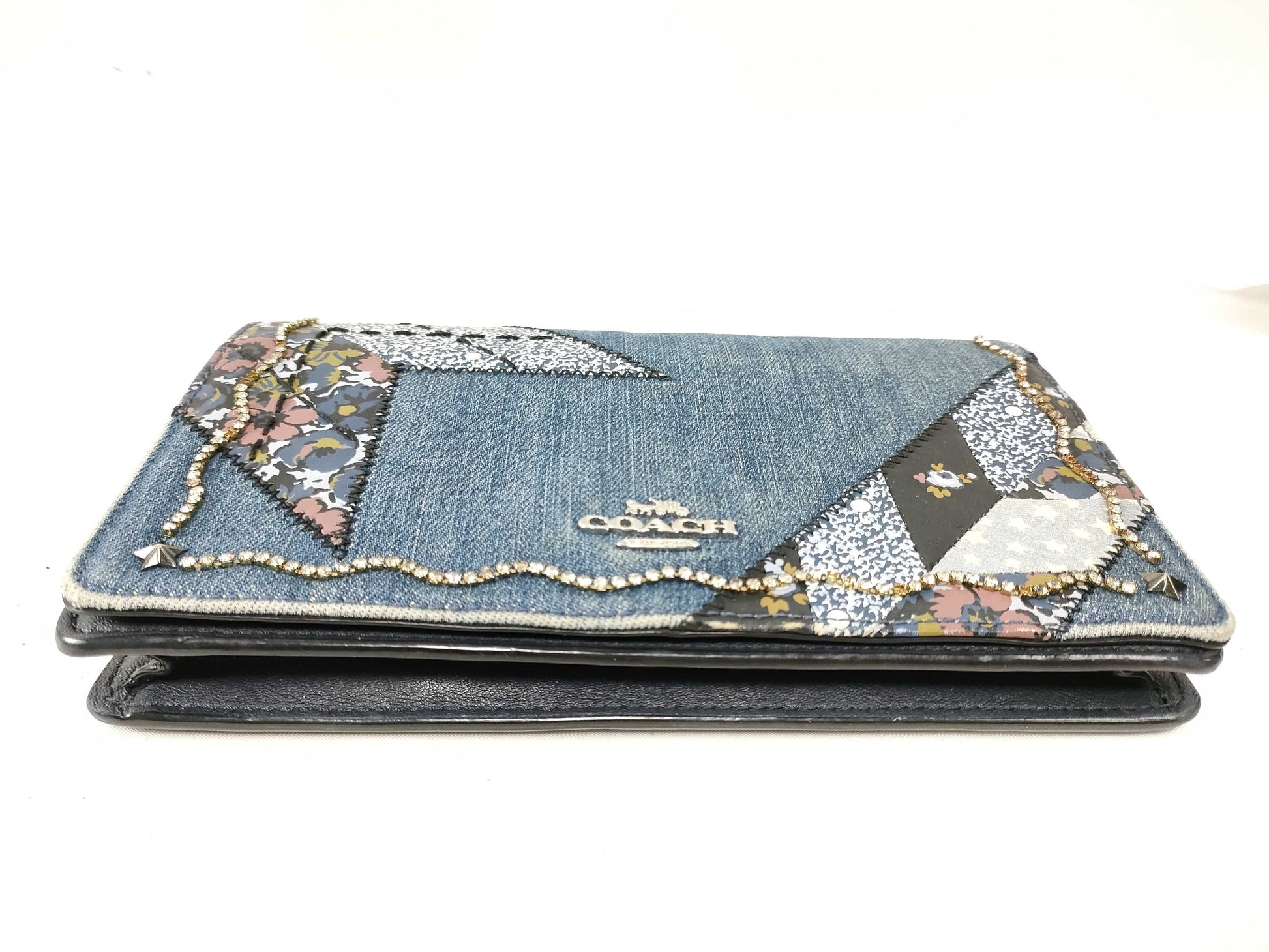 COACH 2-way shoulder wallet denim patchwork rhinestone shoulder bag