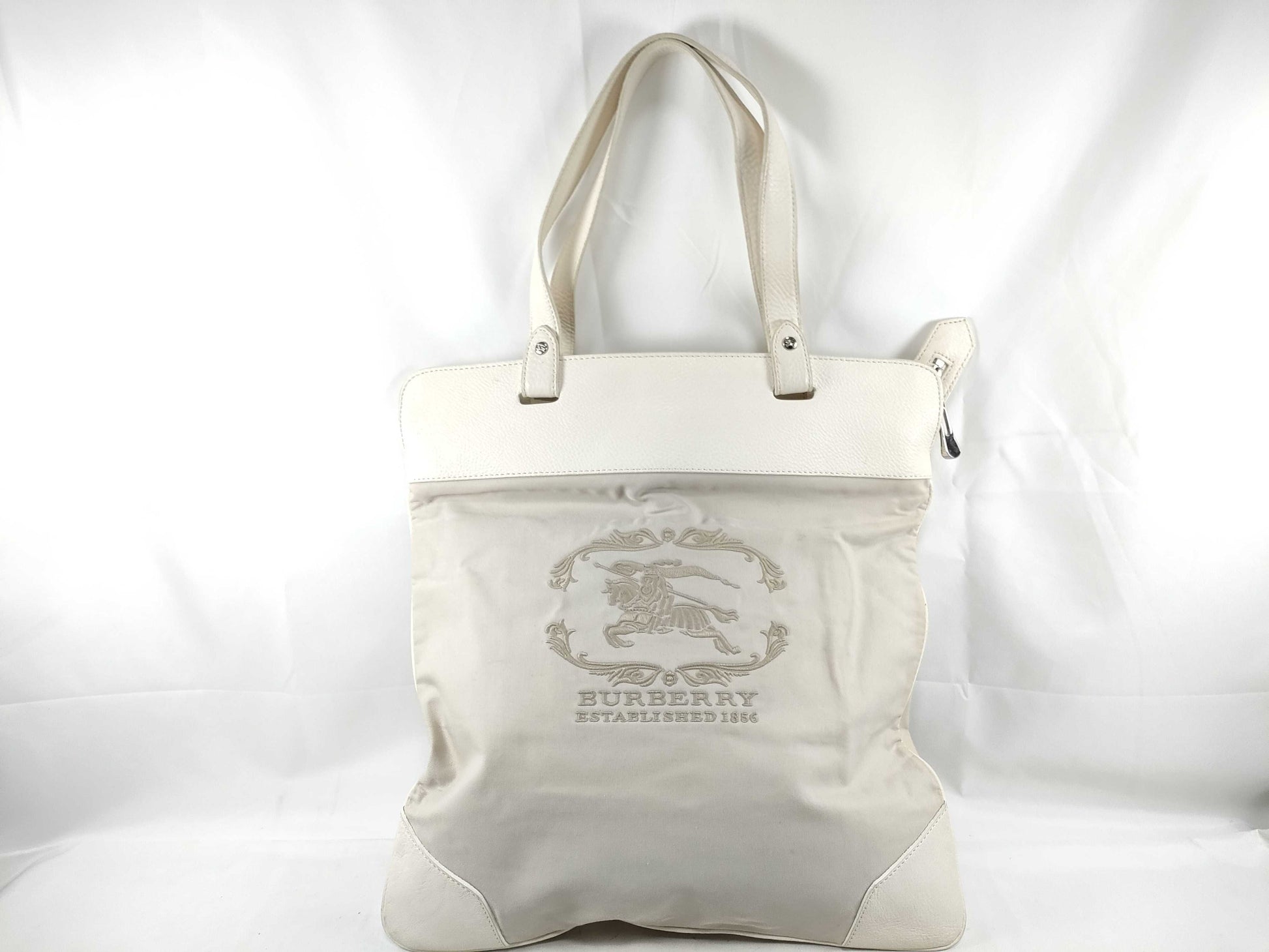 BURBERRY Mini Tote Handbag Nova Check Two-Tone Leather Tote Bag