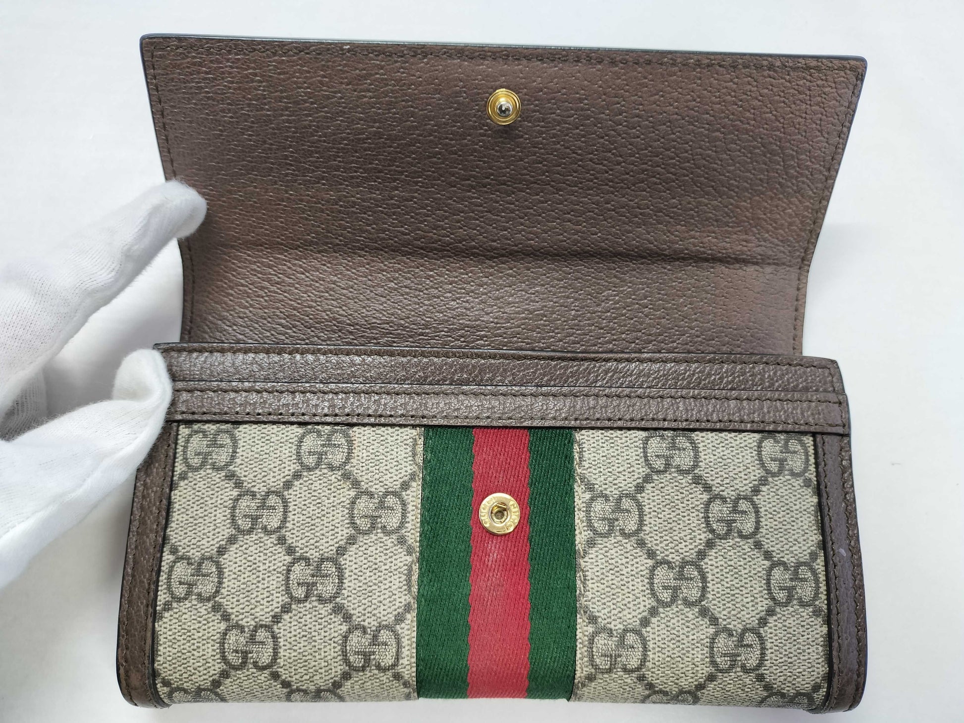 GUCCI GG Supreme Gucci GG Marmont 523153 PVC and Leather Round Zip Wallet Brown