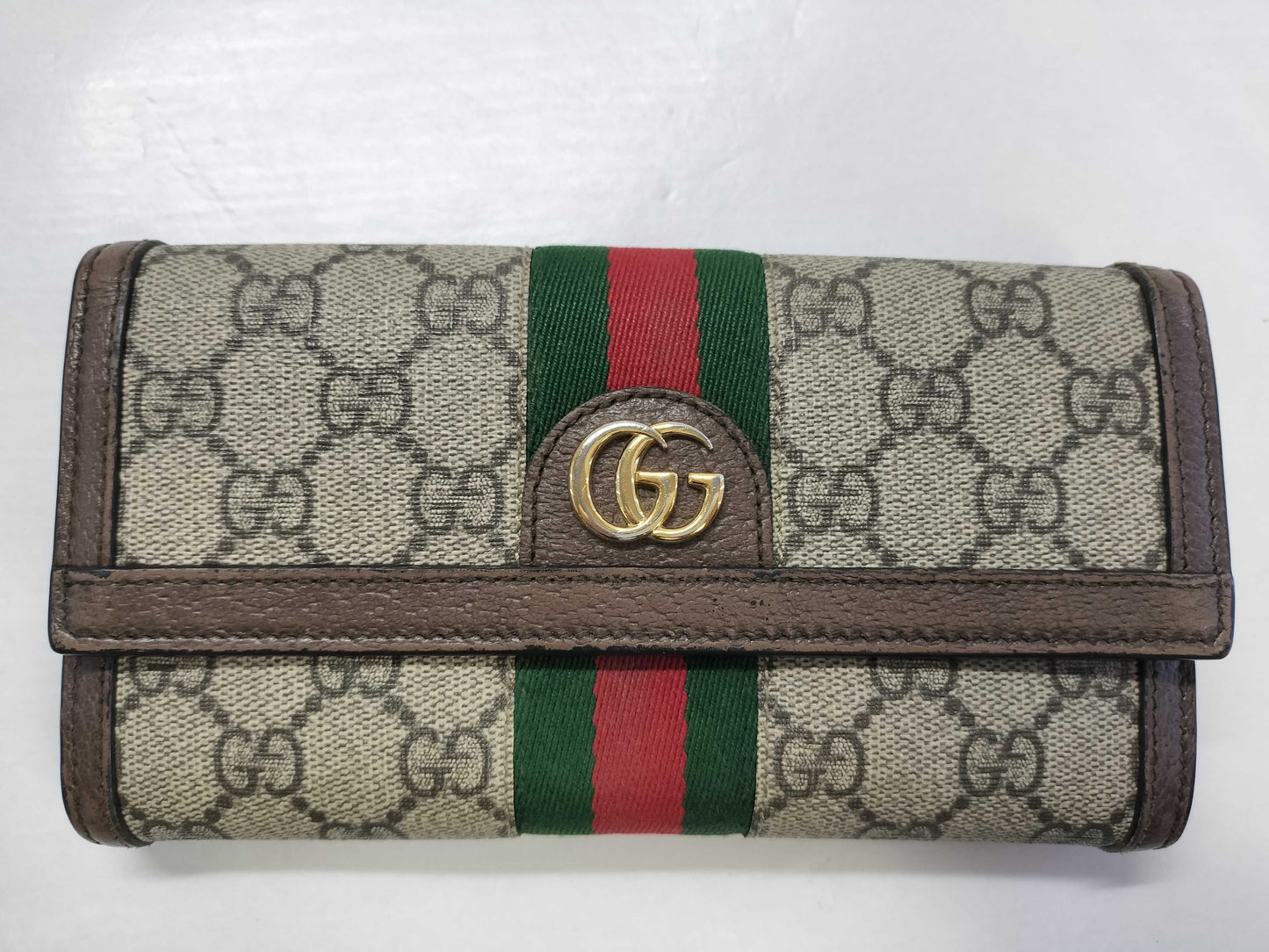 GUCCI GG Supreme Gucci GG Marmont 523153 PVC and Leather Round Zip Wallet Brown