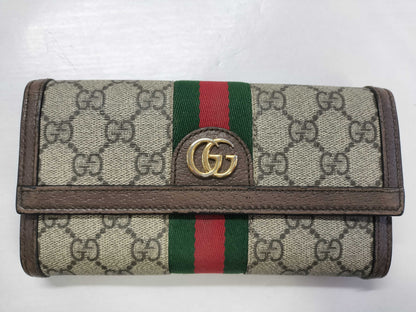 GUCCI GG Supreme Gucci GG Marmont 523153 PVC and Leather Round Zip Wallet Brown