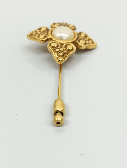 CHANEL Pin Brooch GP x Faux Pearl Gold Brooch