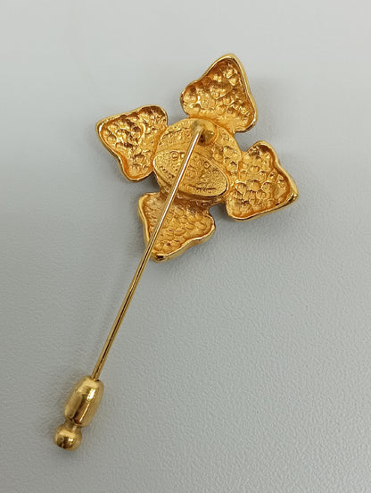 CHANEL Pin Brooch GP x Faux Pearl Gold Brooch