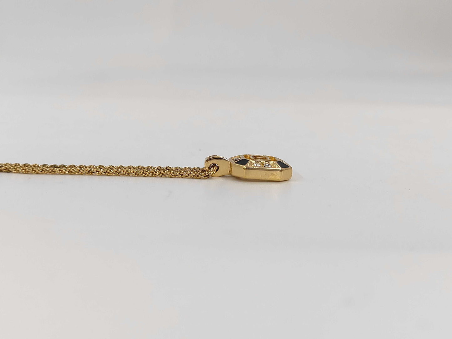 Dior CD Logo Octagon Rhinestone & Black Necklace