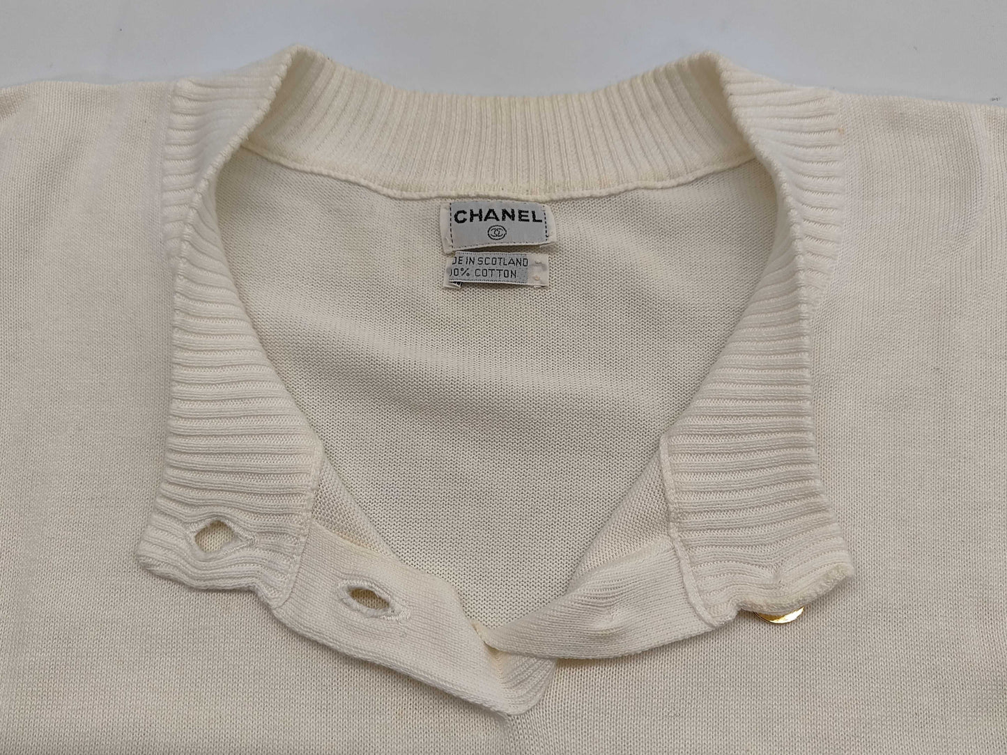 CHANEL CHANEL Coco Button Knit White Size M Tops
