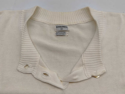 CHANEL CHANEL Coco Button Knit White Size M Tops