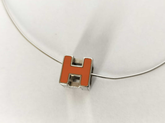 HERMES HERMES Cube H Necklace Orange Silver Necklace