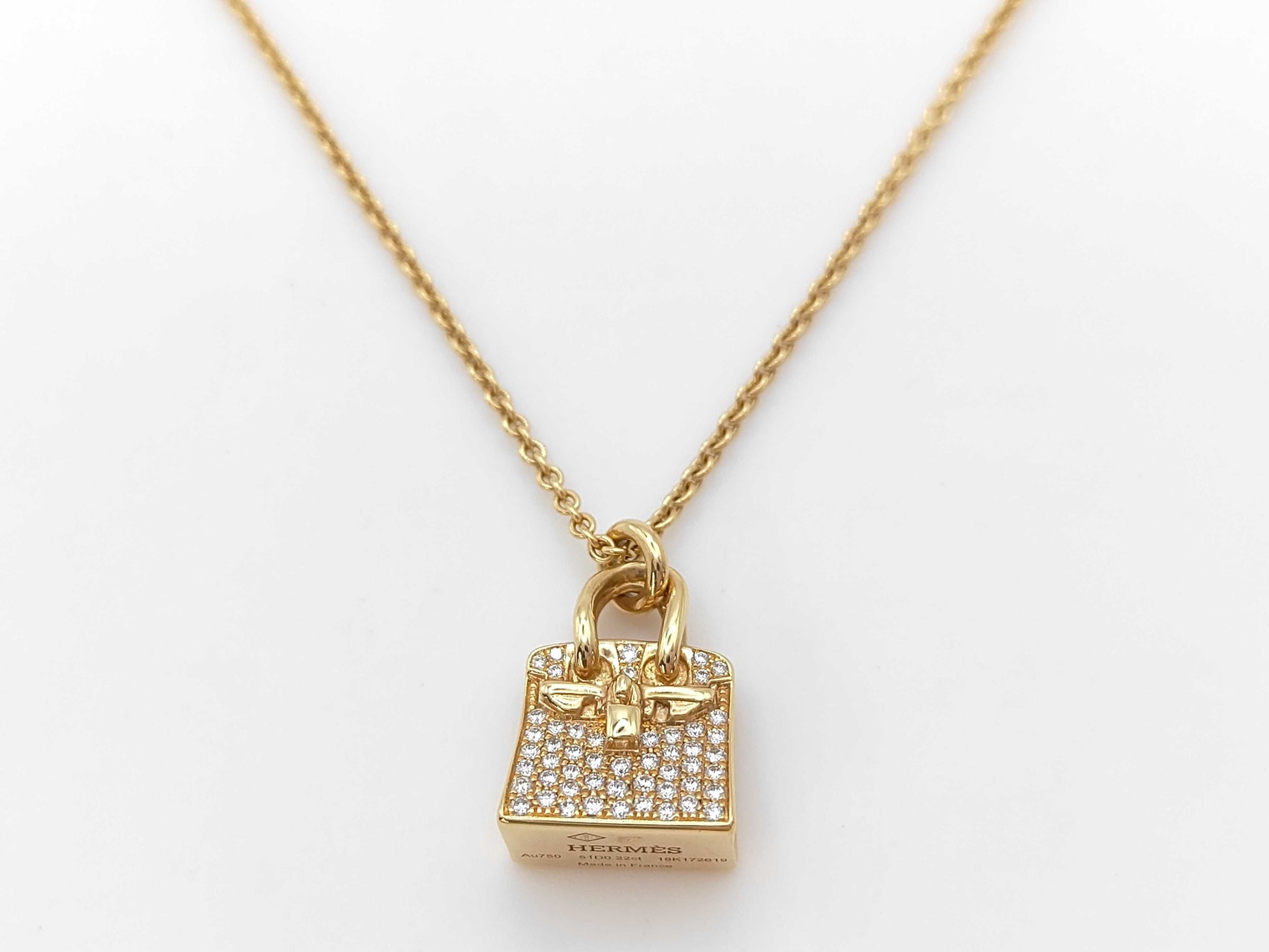 HERMES Birkin Amulet 51D 0.22ct PG Au750 10.3g Necklace 
