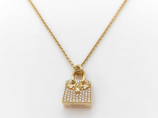 HERMES Birkin Amulet 51D 0.22ct PG Au750 10.3g Necklace 