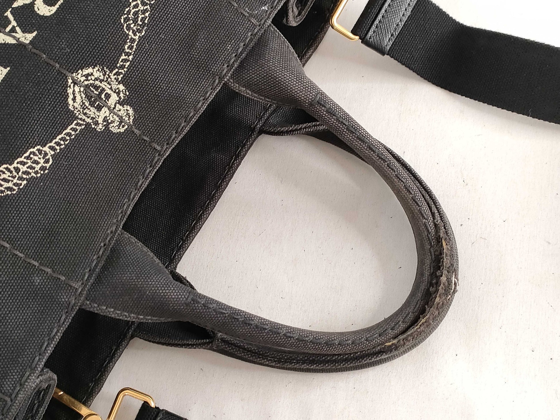 PRADA Prada 2-Way Canapa Canvas Shoulder Bag in Black NERO