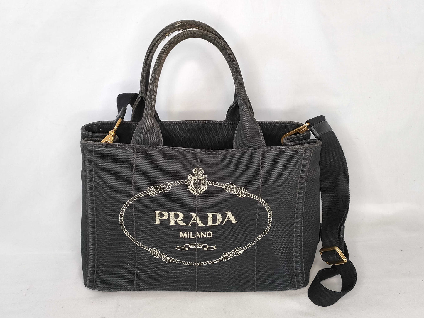 PRADA Prada 2-Way Canapa Canvas Shoulder Bag in Black NERO