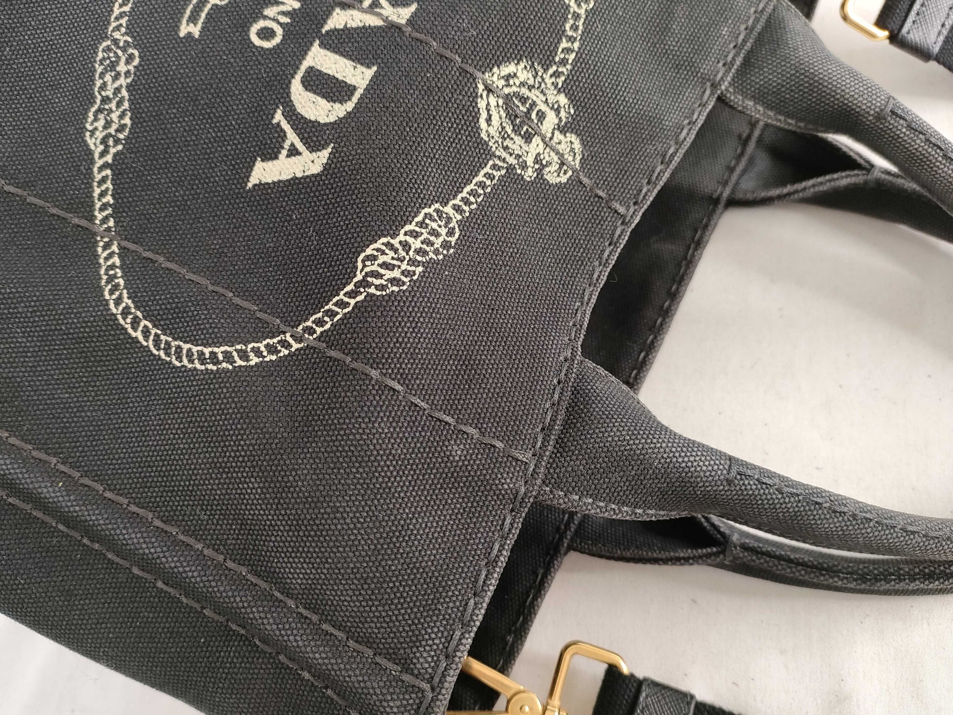 PRADA Prada 2-Way Canapa Canvas Shoulder Bag in Black NERO