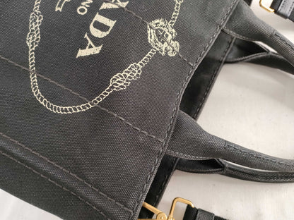 PRADA Prada 2-Way Canapa Canvas Shoulder Bag in Black NERO