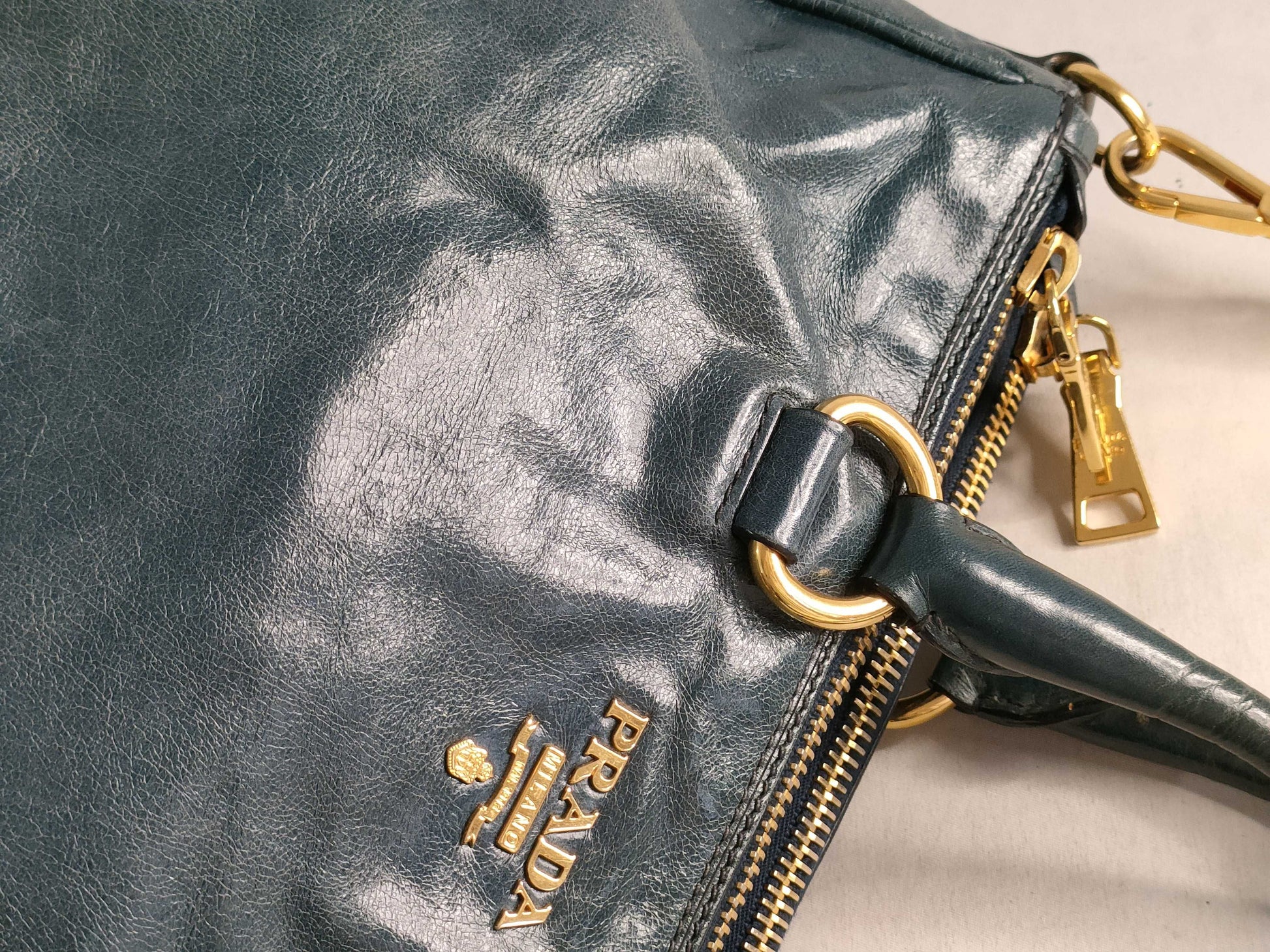 PRADA Prada 2-Way Vitello Leather Shoulder Bag, Blue, Handbag