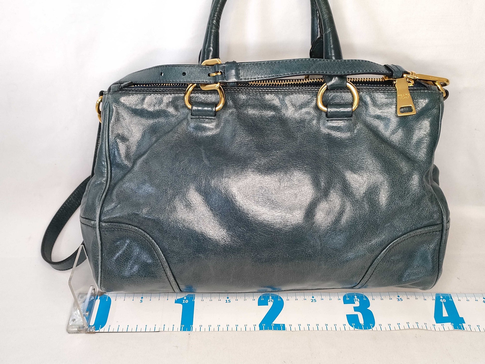 PRADA Prada 2-Way Vitello Leather Shoulder Bag, Blue, Handbag