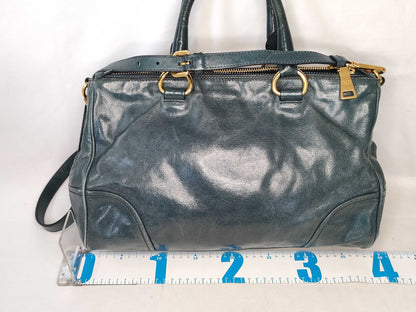 PRADA Prada 2-Way Vitello Leather Shoulder Bag, Blue, Handbag