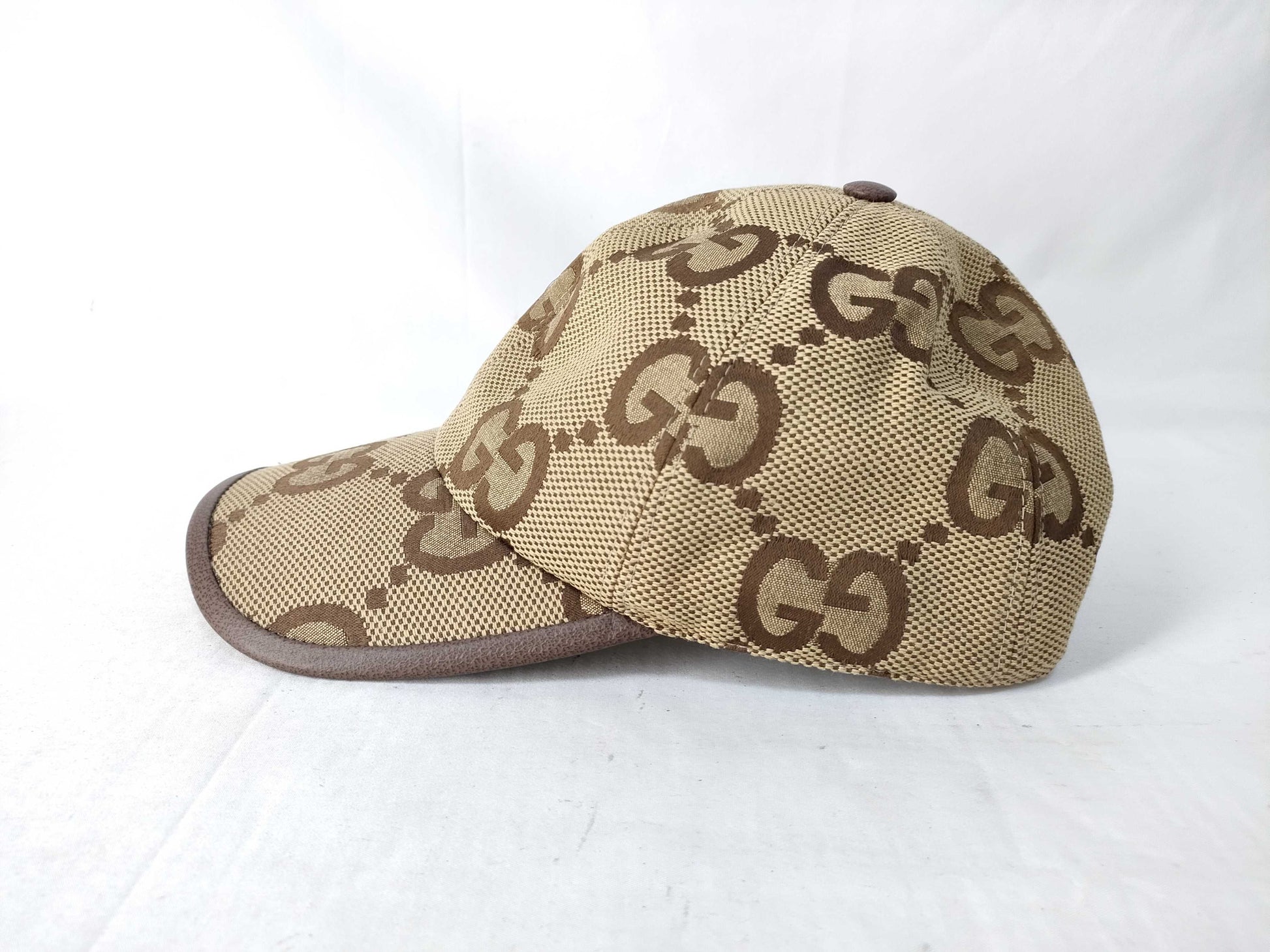 GUCCI 681264 Jumbo GG Canvas Cap, Size M, Cotton/Polyester, Beige/Brown, No Tags, Other Apparel