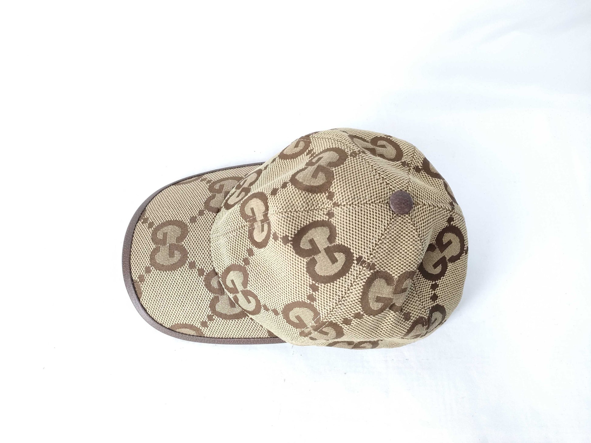 GUCCI 681264 Jumbo GG Canvas Cap, Size M, Cotton/Polyester, Beige/Brown, No Tags, Other Apparel