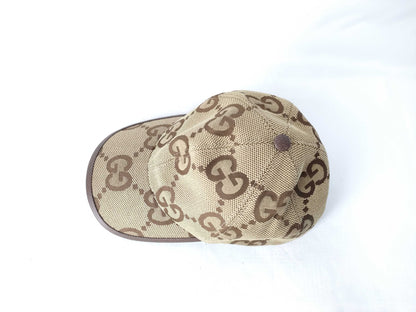 GUCCI 681264 Jumbo GG Canvas Cap, Size M, Cotton/Polyester, Beige/Brown, No Tags, Other Apparel
