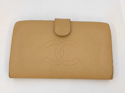 CHANEL Caviar Leather Bi-Fold Clasp Long Wallet