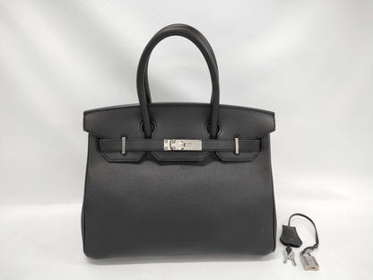 HERMES Birkin 30 Epsom Black Silver Hardware X Stamp Handbag
