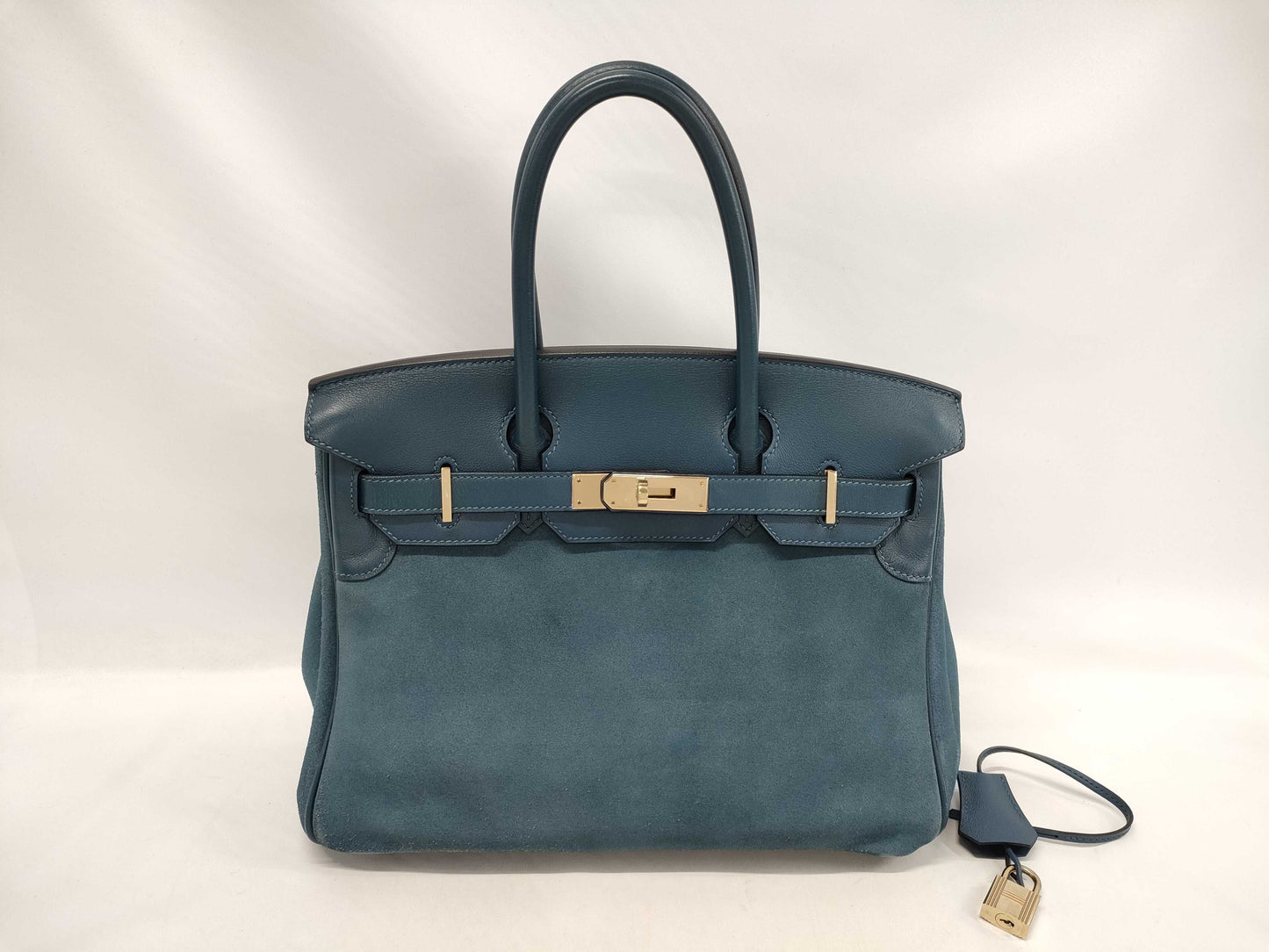HERMES Birkin 30 Blue Thalassa Gold Hardware Handbag