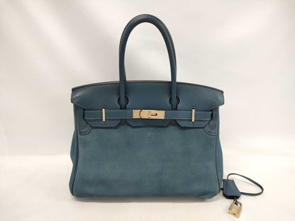 HERMES Birkin 30 Blue Thalassa Gold Hardware Handbag