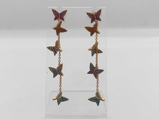 SWAROVSKI Butterfly Multicolor Stone Earrings, GP 7.0g, with Box