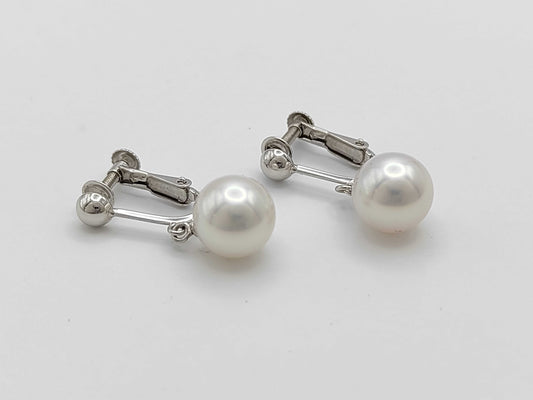 Pearl Earrings, Diameter: Approx. 8.5mm, 2 Pieces, 14K White Gold, 3.1g 