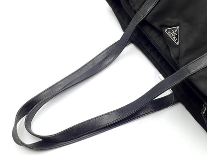 PRADA Nylon Tote Black Triangle Plate Tote Bag