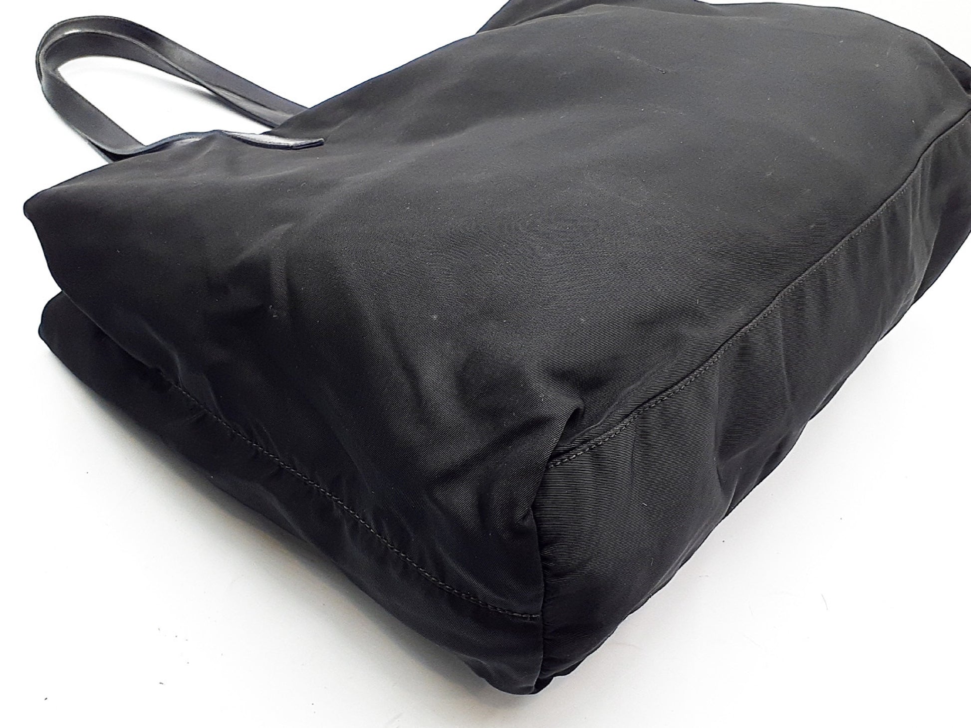 PRADA Nylon Tote Black Triangle Plate Tote Bag