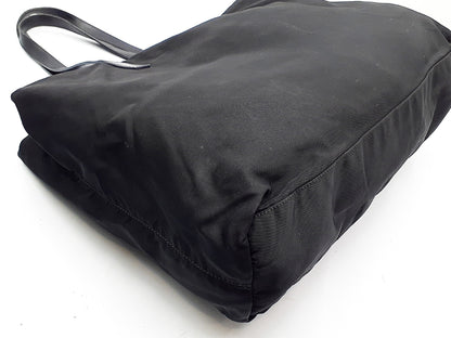 PRADA Nylon Tote Black Triangle Plate Tote Bag