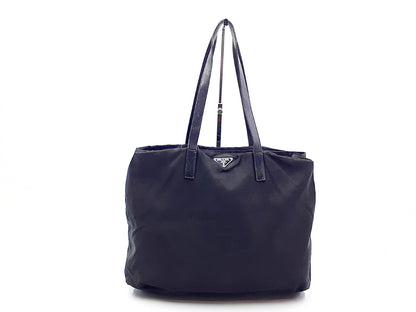 PRADA Nylon Tote Black Triangle Plate Tote Bag