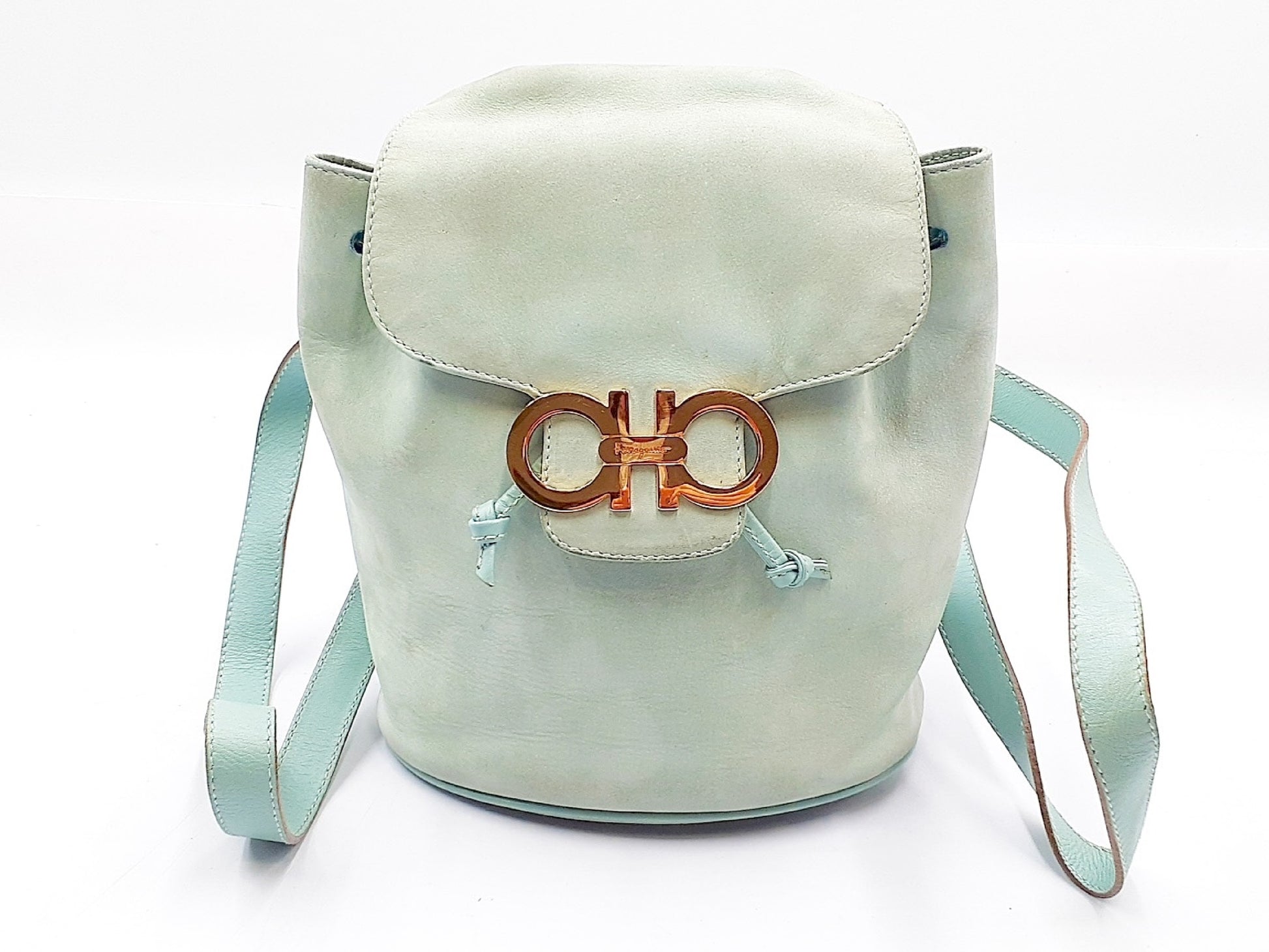 Salvatore Ferragamo Gancini Leather Backpack with Gold Hardware