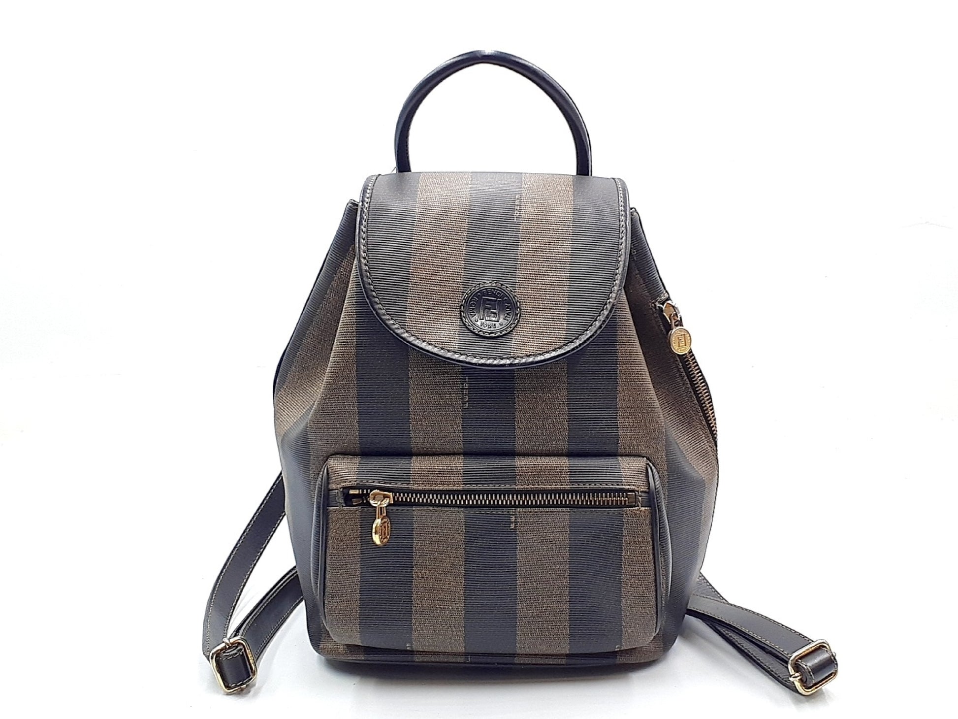 FENDI Pecan Pattern Gold Hardware Leather Backpack
