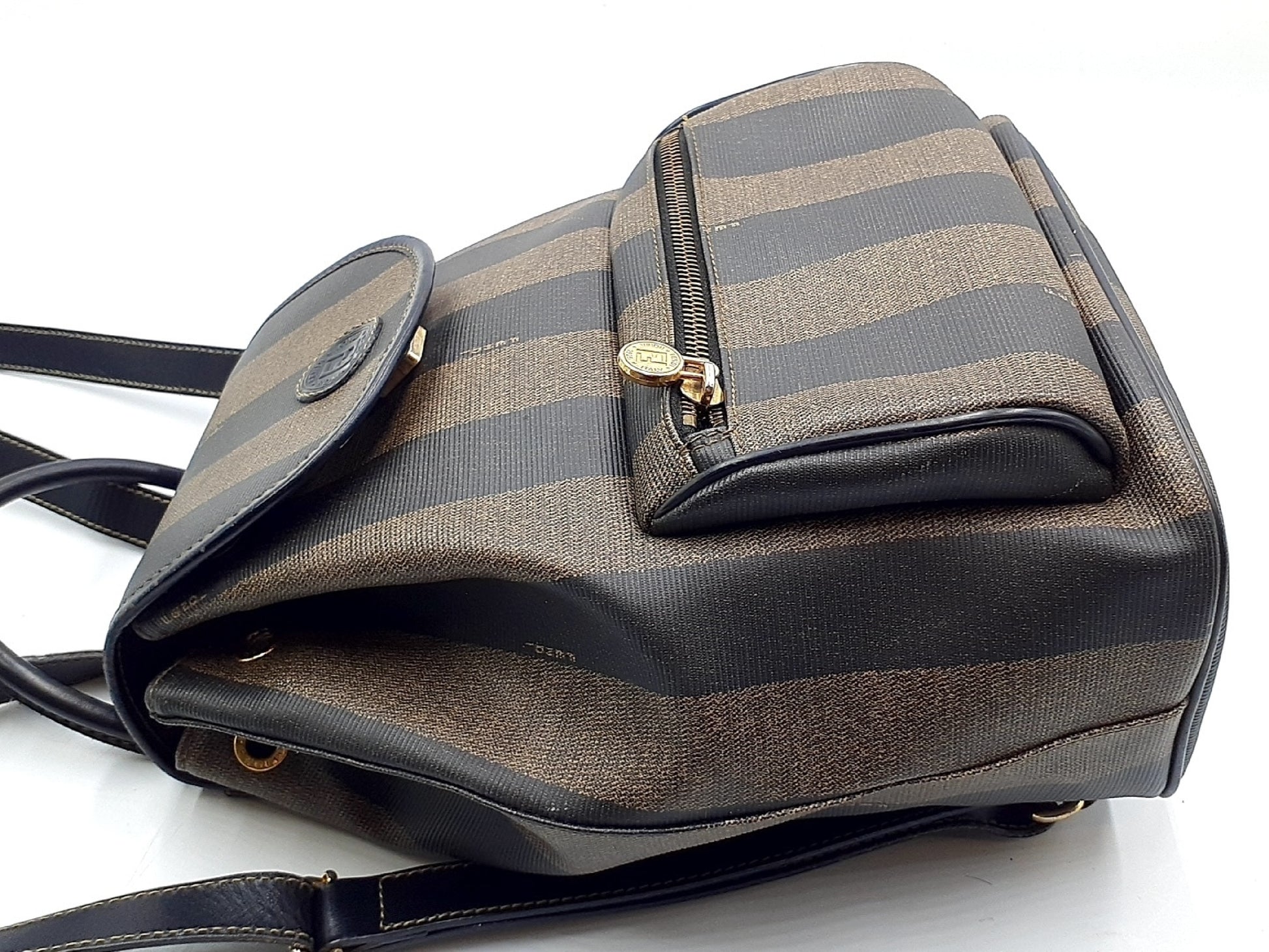 FENDI Pecan Pattern Gold Hardware Leather Backpack