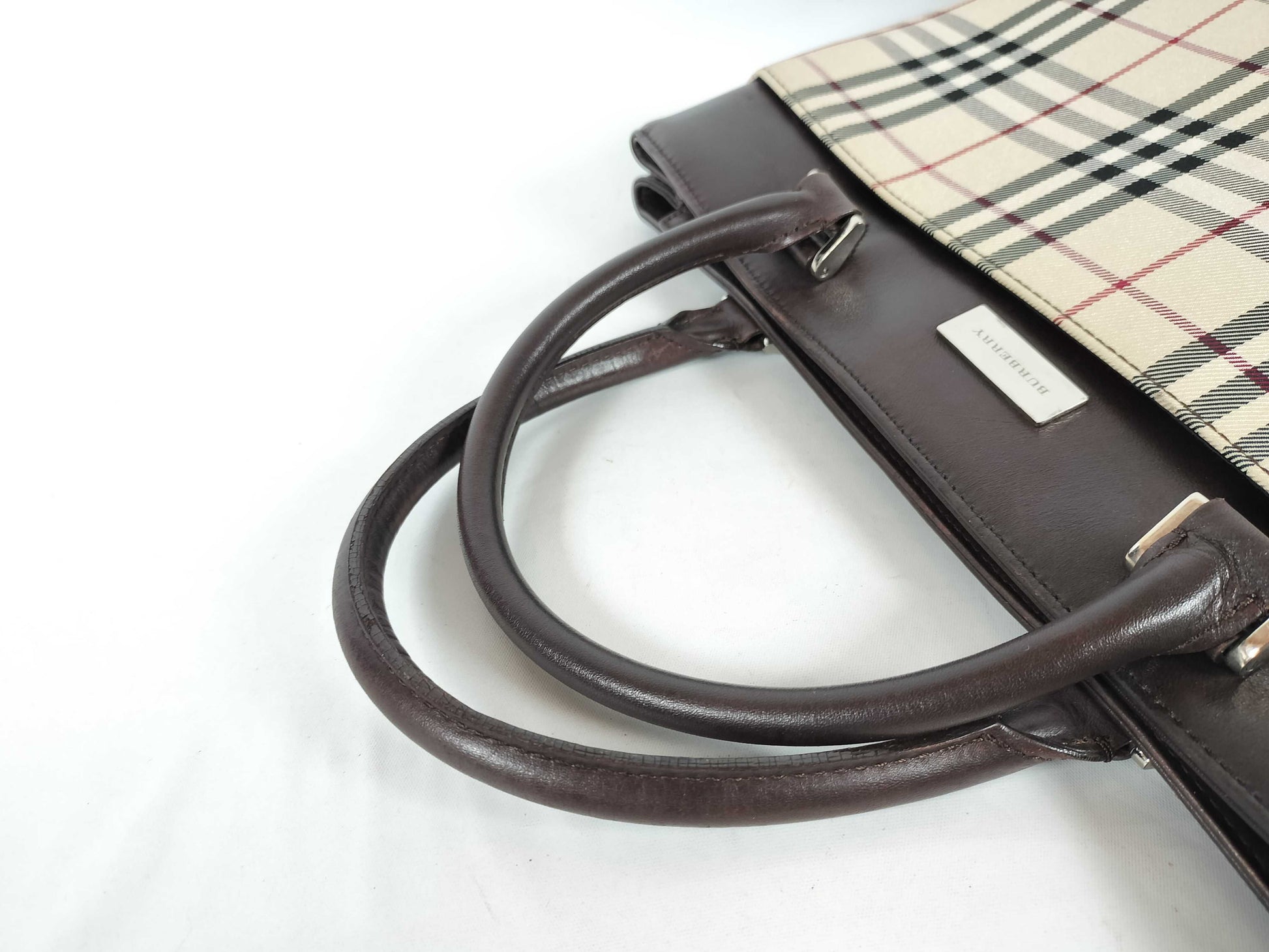 BURBERRY Nova Check Leather Tote Bag