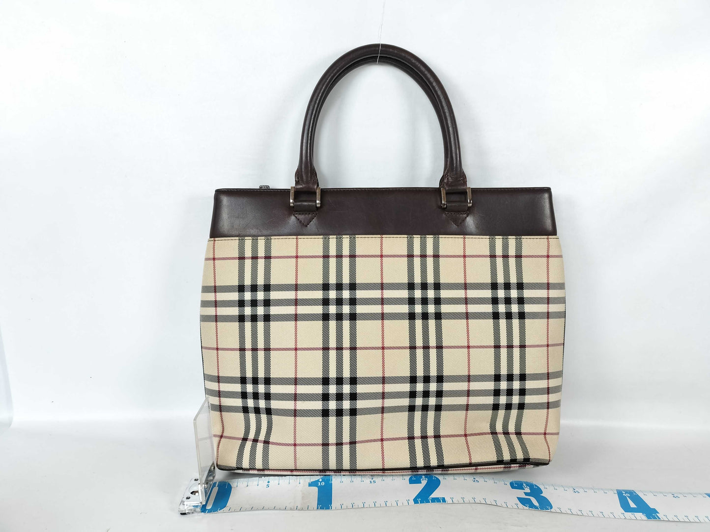 BURBERRY Nova Check Leather Tote Bag