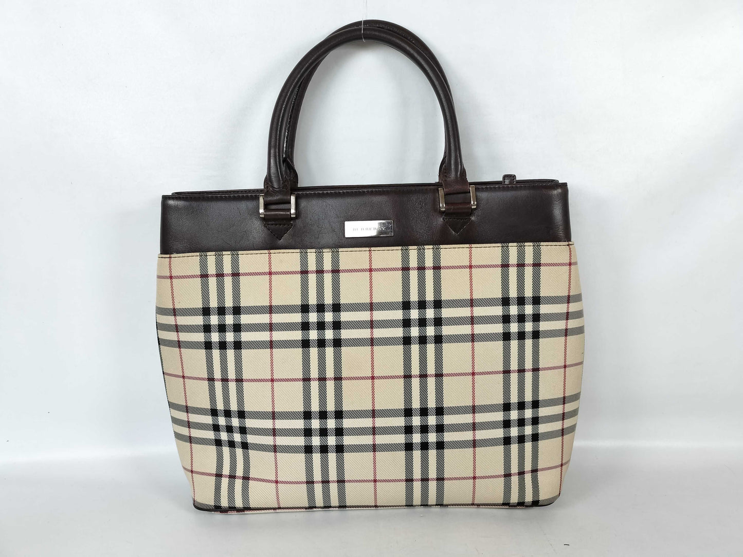 BURBERRY Nova Check Leather Tote Bag