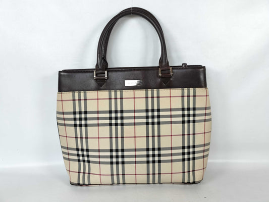 BURBERRY Nova Check Leather Tote Bag