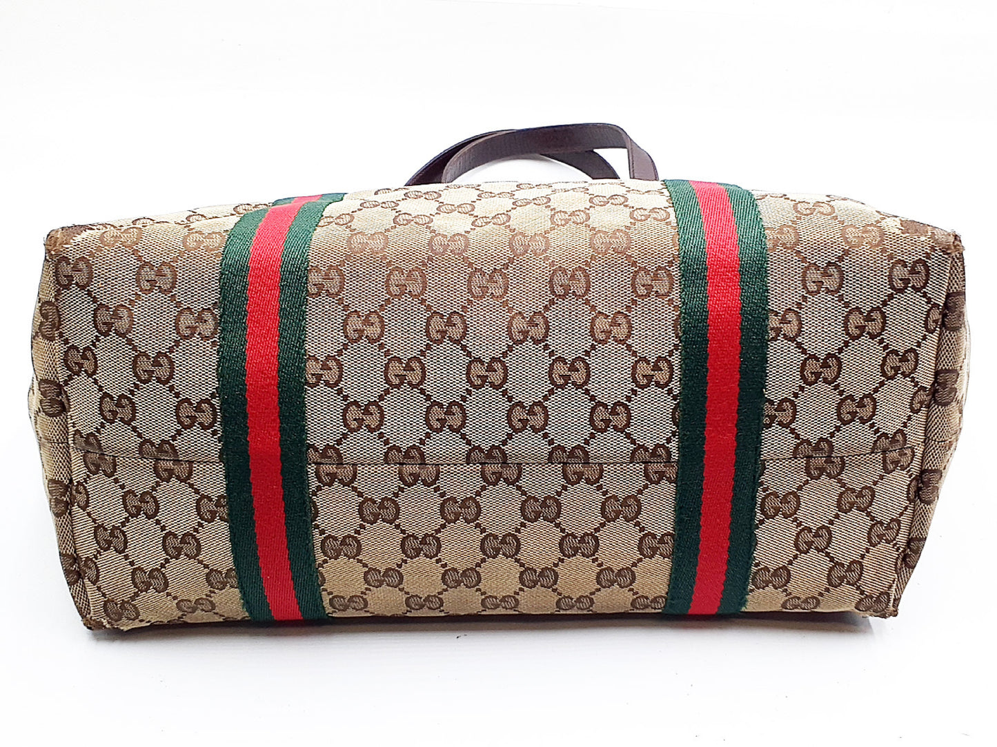 GUCCI 4-piece set: GG canvas, Sherry line, wood handle, leather tote, leather shoulder bag