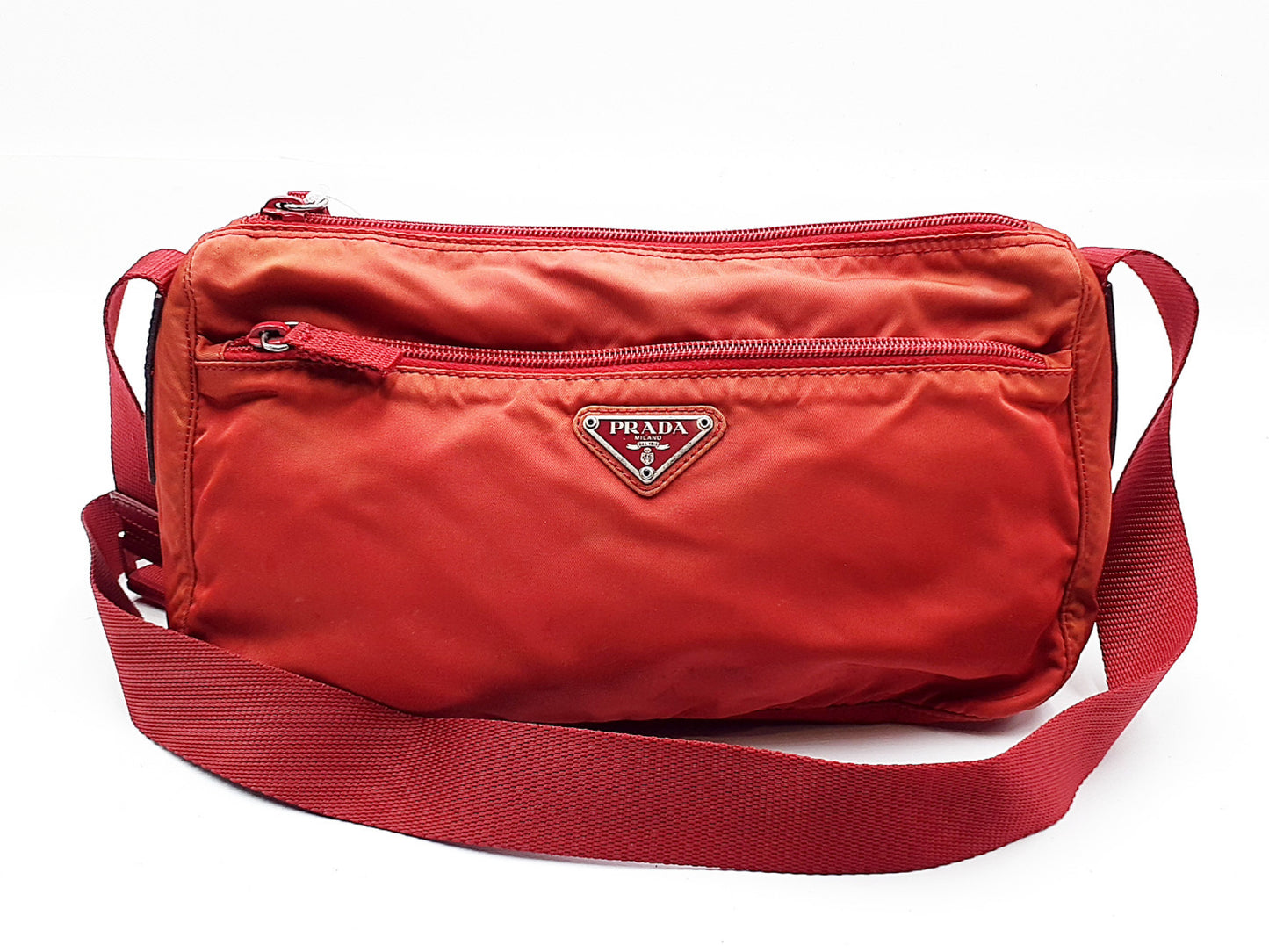 PRADA Nylon Triangle Plate Red Shoulder Bag